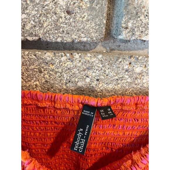 Nobodys Child Orange & Pink Textured Smocked Mini Dress With Puff Sleeves UK 18 - Picture 4 of 6